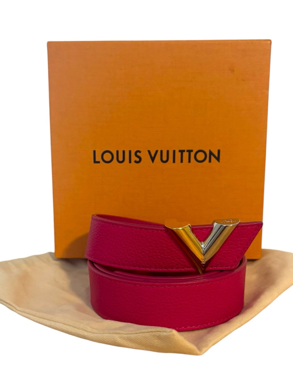 Louis Vuitton Pink Taurillon Essential Silver and Gold V Belt - Size 85/34 - Picture 3 of 7